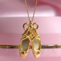 Copper Ballet Shoe Pendant Necklace